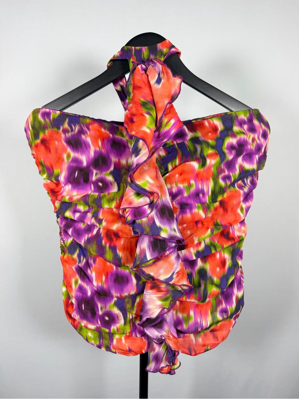 bebe Floral Ruffled Halter Tank - Purple, Orange & Green